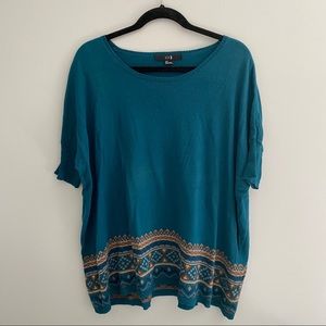 Teal BoHo Tunic Knit Top, Size Small